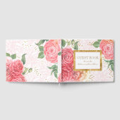 金ゴールド紙吹雪とピンクの花シック結婚ズ ゲストブック (全面)
