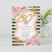 金ゴールド紙吹雪とピンクフローラ90誕生日 招待状 (スタンド正面)