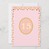 金ゴールド紙吹雪とユニコーンon Pink 15誕生日 招待状 (裏面)