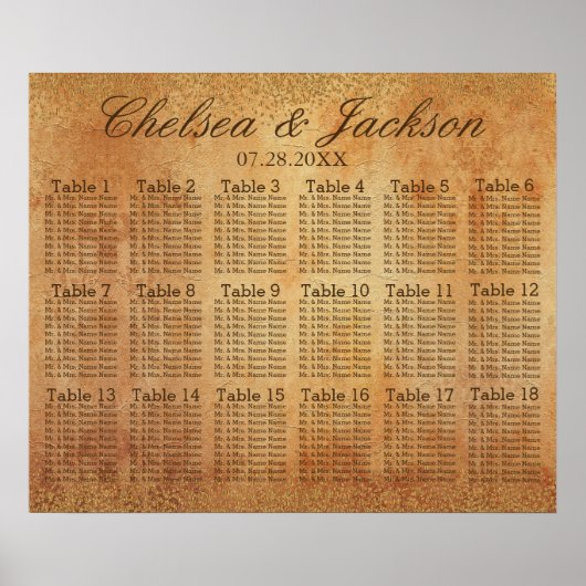 金ゴールド紙吹雪とヴィンテージグランジ-18シーティングチャート ポスター (正面)