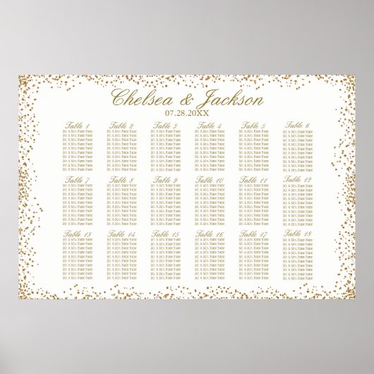 金ゴールド紙吹雪と白 – 18座席表 ポスター (正面)