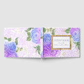 金ゴールド紙吹雪と青と紫のフローラ結婚の ゲストブック (全面)