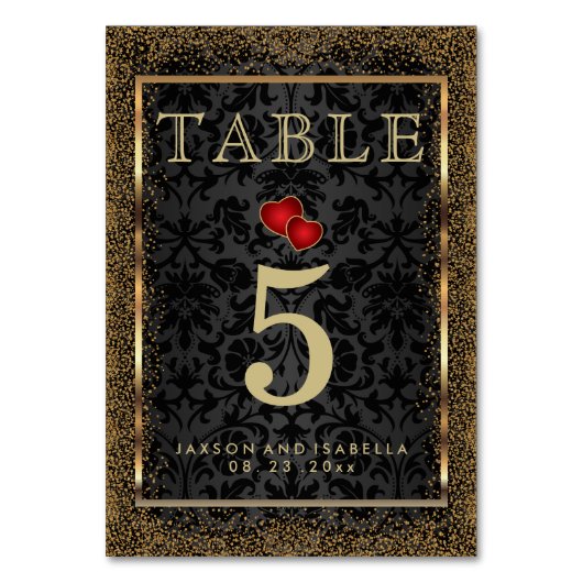 金ゴールド紙吹雪と黒 – テーブルカード (裏面)