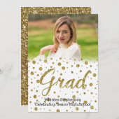 金ゴールド紙吹雪の卒業写真の卒業発表 招待状 (正面/裏面)