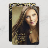 金ゴールド紙吹雪の卒業発表 招待状 (正面/裏面)