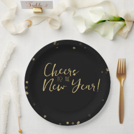 金ゴールド紙吹雪の新年への応援 ペーパープレート