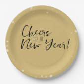 金ゴールド紙吹雪の新年への応援 ペーパープレート (正面)