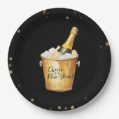 金ゴールド紙吹雪の新年への応援 ペーパープレート (正面)