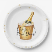 金ゴールド紙吹雪の新年への応援 ペーパープレート (正面)