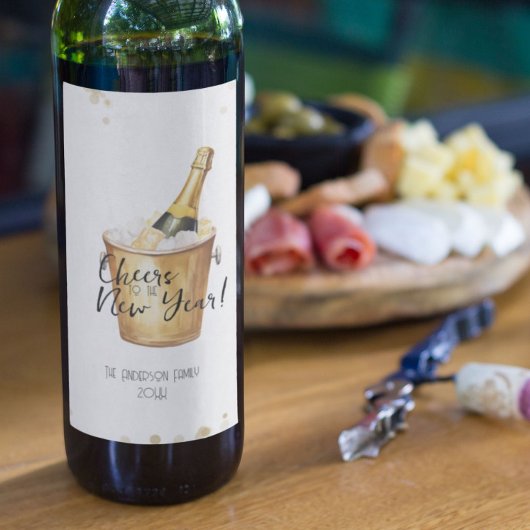 金ゴールド紙吹雪の新年への応援 ワインラベル