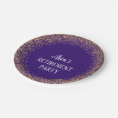 金ゴールド紙吹雪の紫色の退職パーティープレート ペーパープレート (アングル)
