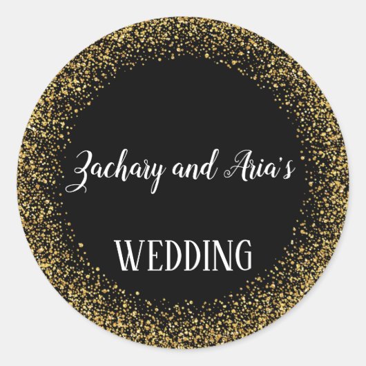 金ゴールド紙吹雪の結婚封筒用シール ラウンドシール (正面)