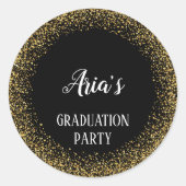 金ゴールド紙吹雪の黒い卒業封筒用シール ラウンドシール (正面)