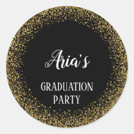 金ゴールド紙吹雪の黒い卒業封筒用シール ラウンドシール