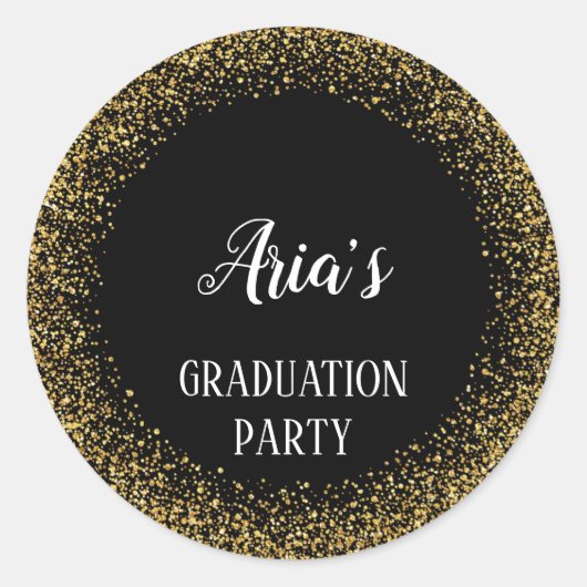 金ゴールド紙吹雪の黒い卒業封筒用シール ラウンドシール (正面)