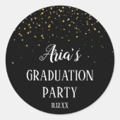 金ゴールド紙吹雪の黒い卒業封筒用シール ラウンドシール (正面)