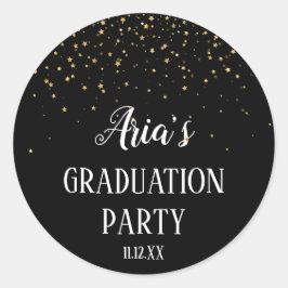 金ゴールド紙吹雪の黒い卒業封筒用シール ラウンドシール