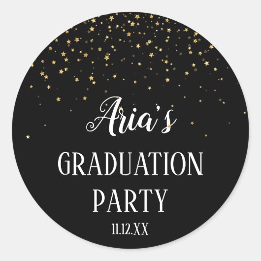 金ゴールド紙吹雪の黒い卒業封筒用シール ラウンドシール (正面)