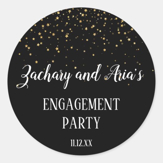 金ゴールド紙吹雪の黒い婚約パーティ封筒 ラウンドシール (正面)