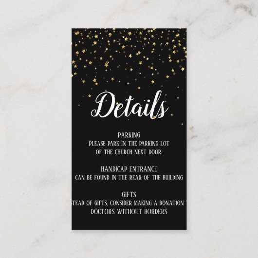 金ゴールド紙吹雪の黒い詳細挿入カード エンクロージャーカード (正面)