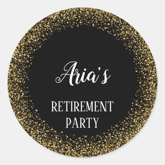 金ゴールド紙吹雪の黒い退職封筒用シール ラウンドシール (正面)