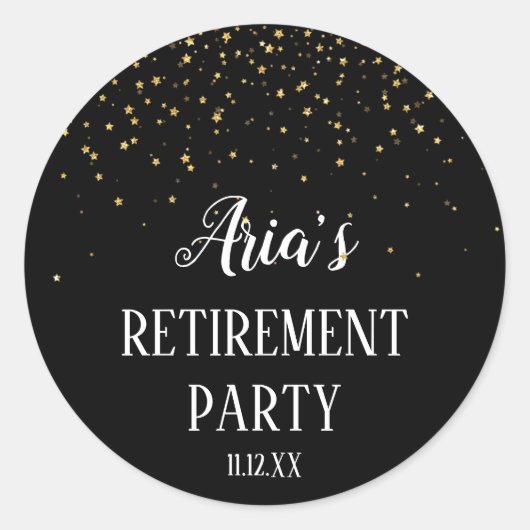 金ゴールド紙吹雪の黒い退職封筒用シール ラウンドシール (正面)
