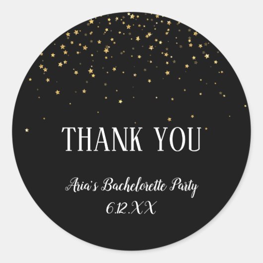 金ゴールド紙吹雪の黒バチェロレッテステッ感謝していク ラウンドシール (正面)