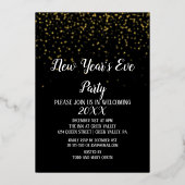 金ゴールド紙吹雪の黒正月大晦日パーティー金ゴールド 箔招待状 (正面)