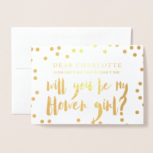 金ゴールド紙吹雪は私の花の女の子の写真 箔カード (封筒付き正面)