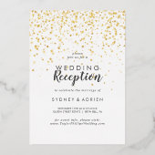 金ゴールド紙吹雪ウェディングレセプションのみ金ゴールド 箔招待状 (正面)
