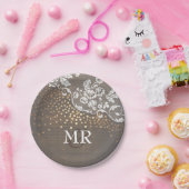 金ゴールド紙吹雪ウッドレース結婚ズモノグラム ペーパープレート (パーティー)