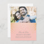 金ゴールド紙吹雪エレガントピンク写真Save the Date 案内ポストカード (正面/裏面)