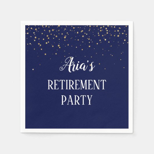 金ゴールド紙吹雪オンネイビーブルーパーティーナプキンス スタンダードカクテルナプキン (正面)