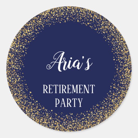金ゴールド紙吹雪オンネイビーブルーパーティー封筒用シール ラウンドシール (正面)