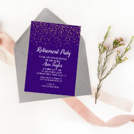 金ゴールド紙吹雪オン紫の退職招待状 招待状
