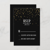 金ゴールド紙吹雪オン黒バチェロレッテRSVP 出欠カード (正面/裏面)