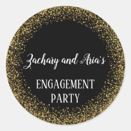 金ゴールド紙吹雪オン黒婚約封筒用シール ラウンドシール