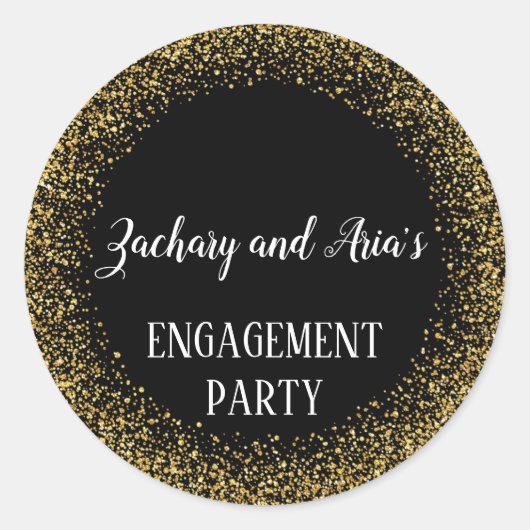 金ゴールド紙吹雪オン黒婚約封筒用シール ラウンドシール (正面)