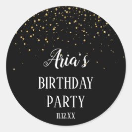 金ゴールド紙吹雪オン黒誕生日封筒用シール ラウンドシール