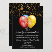 金ゴールド紙吹雪オン黒&バルーン退職パーティー 招待状 (正面/裏面)