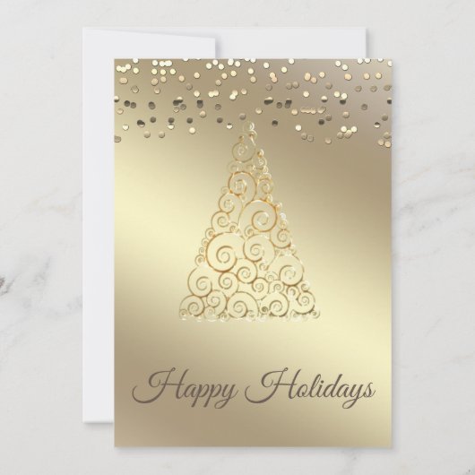 金ゴールド紙吹雪クリスマスツリー会社のホリデーパーティー 招待状 (裏面)