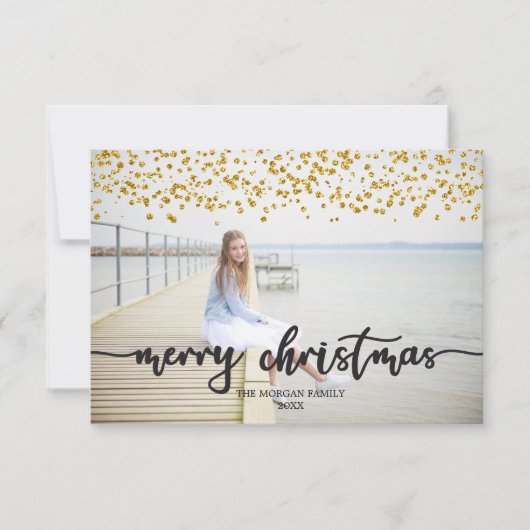 金ゴールド紙吹雪クリスマスフォトカード サンキューカード (正面)