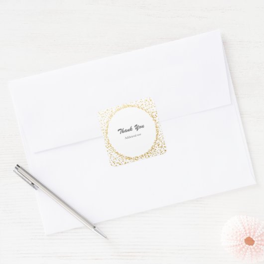 金ゴールド紙吹雪グエレガントラモールホワイトフェイスステッカー スクエアシール (封筒)