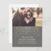 金ゴールド紙吹雪グエレガントレイ写真の保存日付 案内ポストカード (正面/裏面)