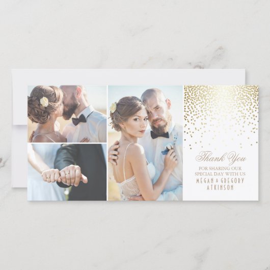 金ゴールド紙吹雪グラマー結婚ホワイトありがとう サンキューカード (正面)