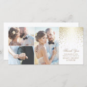 金ゴールド紙吹雪グラマー結婚ホワイトありがとう サンキューカード (正面/裏面)