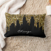 金ゴールド紙吹雪グリッターシカゴスカイラインランドマーク ランバークッション (ブランケット)