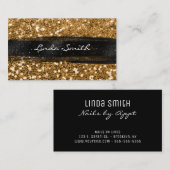 金ゴールド紙吹雪グリッターブラックブラシストローク 名刺 (正面/裏面)