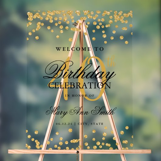 金ゴールド紙吹雪グリッター40th誕生日パーティーへようこそ アクリルサイン (ニュートラル)