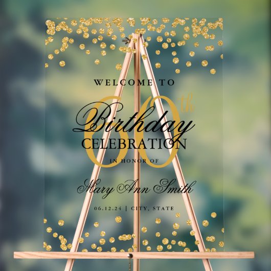 金ゴールド紙吹雪グリッター60thバースデーパーティーへようこそ アクリルサイン (ニュートラル)